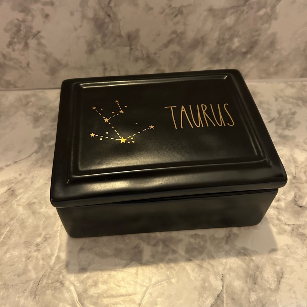 Rae Dunn Artisan Collection Black Taurus Ceramic Trinket Jewelry Box